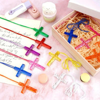 104 Pack Crystal Cross Necklaces Bulk, VBS Prizes - 104-Multi - image 2