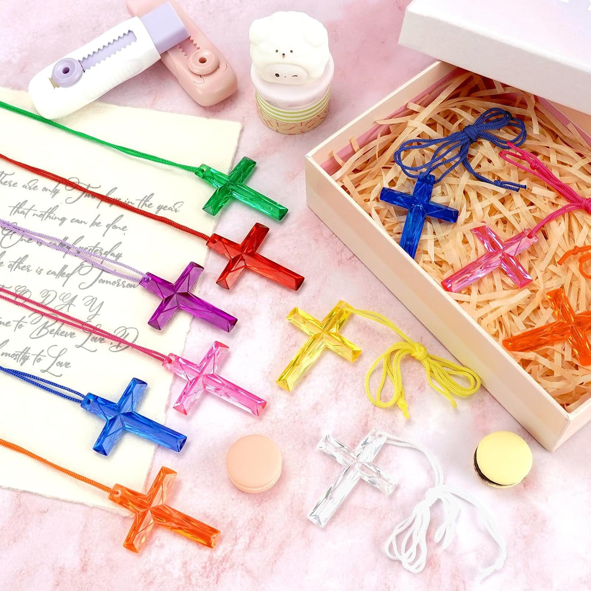 104 Pack Crystal Cross Necklaces Bulk, VBS Prizes - 104-Multi - image 2