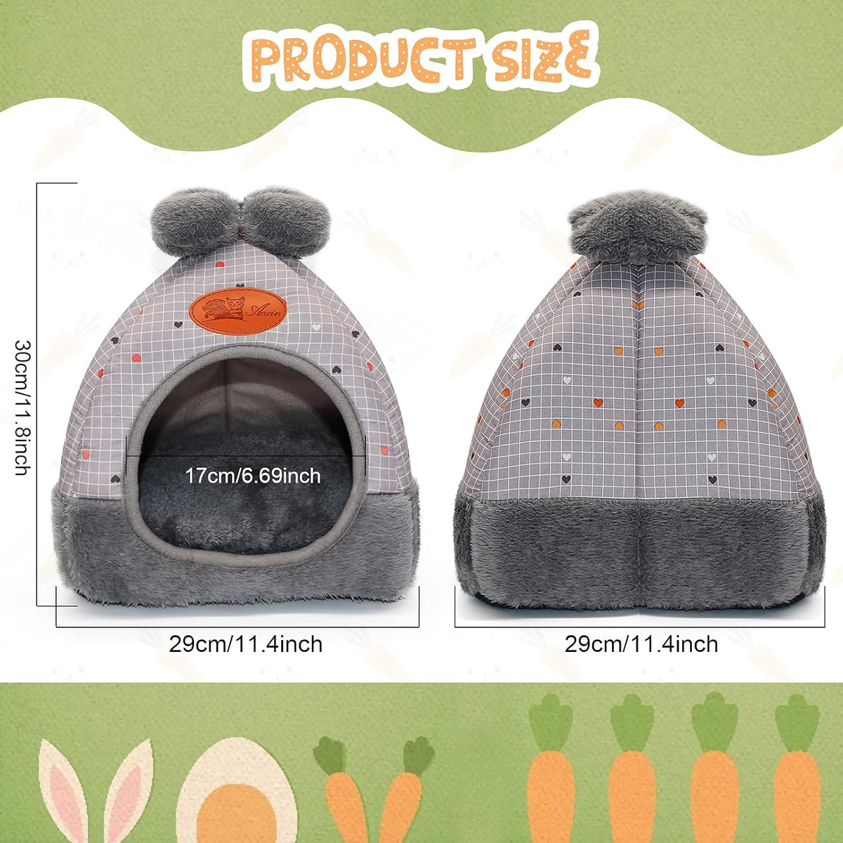 YUEPET Bunny Hideout House, Rabbit Bed - Grey Grid - image 2