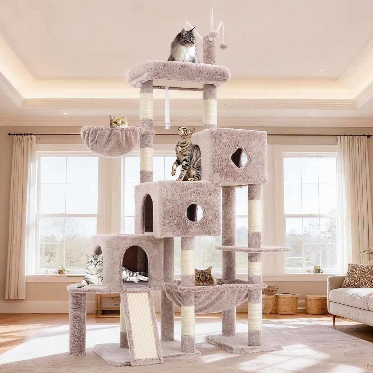 Hey-brother Cat Tree Tower with 3 Condos - 74.8 inches / Muchroom