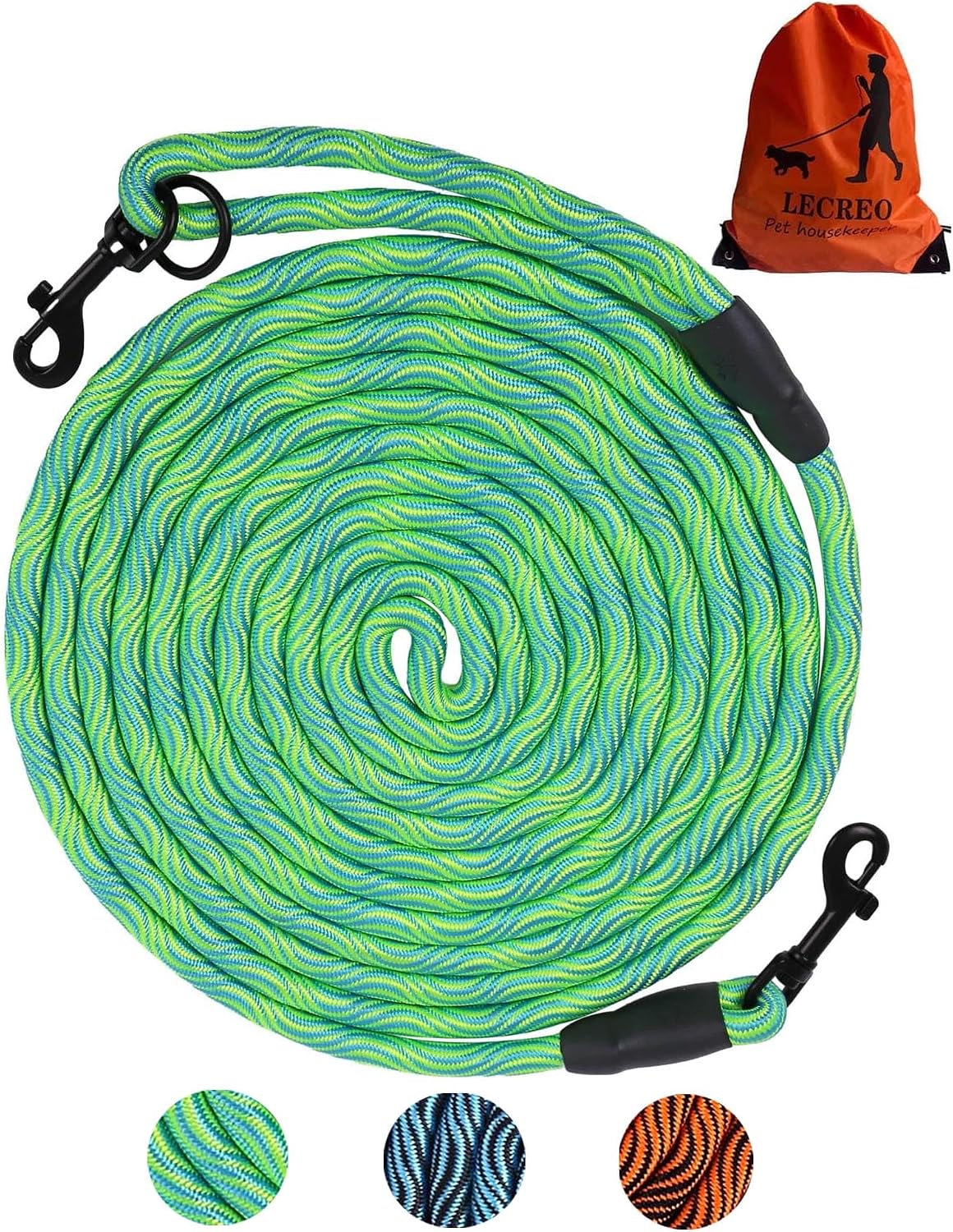 Long Dog Leash Tie-Out Check Cord - Green / 30FT