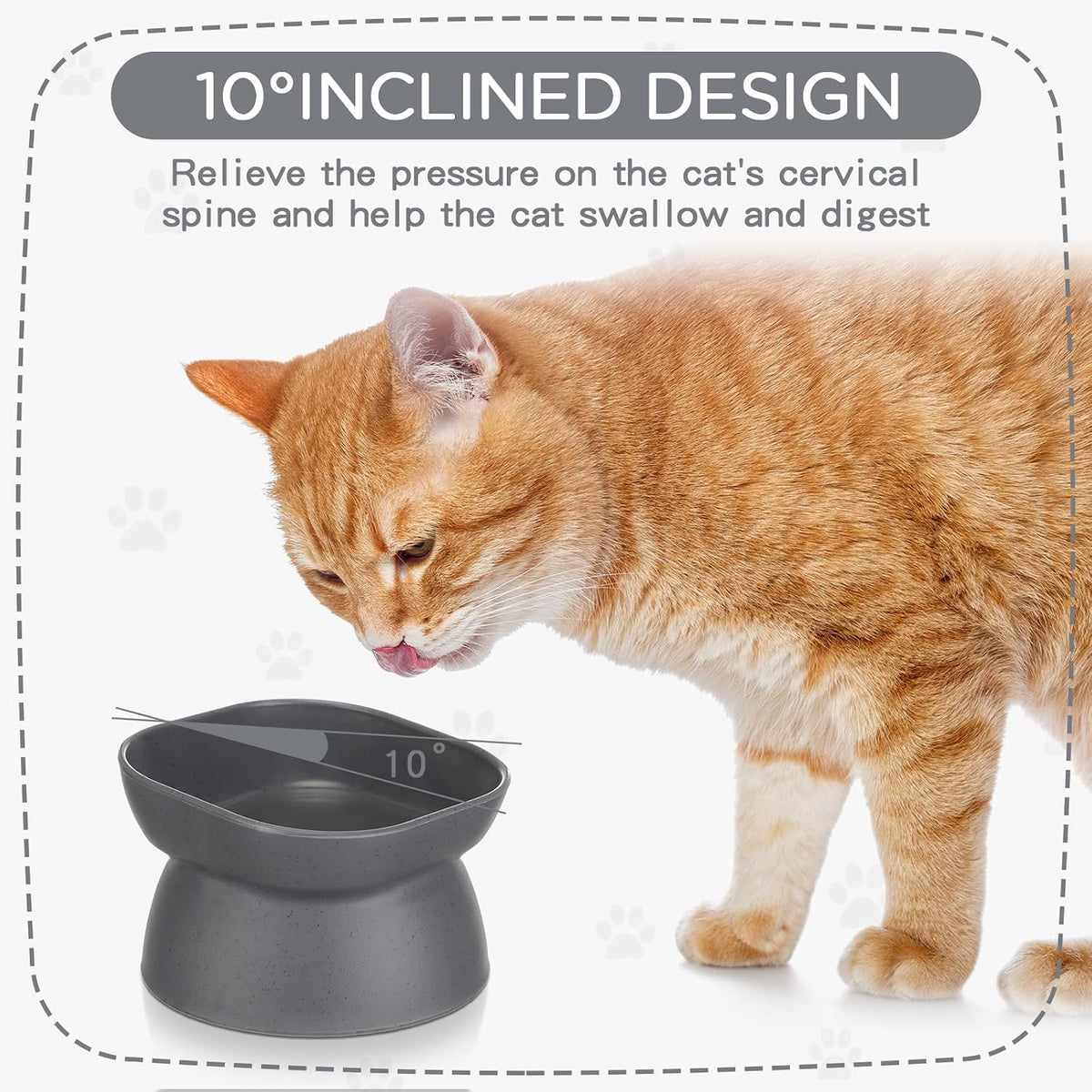 4 Pieces Plastic Tilted Elevated Cat Bowls Raised Cat Food Bowls - White and Grey - image 3