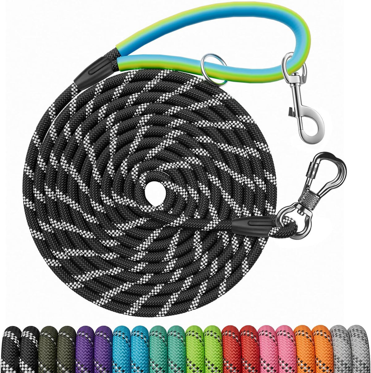 30 FT Dog Leash, Obedience Recall Training Agility Lead - 15ft*3/8" / Black