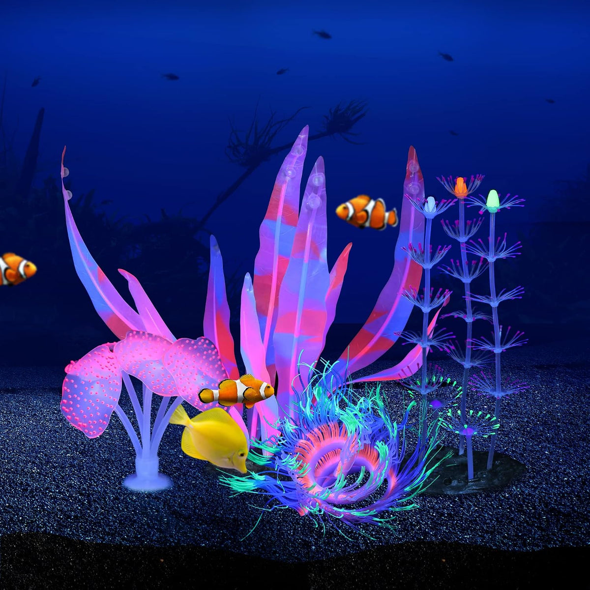 Glowing Fish Tank Decoration Aquarium Plants Accessories Kit #2 – Essentials for Fish - Coral+Anemone+Feather Coral+Kelp