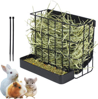 2PCS Rabbit Hay Feeder Guinea Pig Hay Feeder with Heavy-Duty Metal - Large / Black