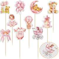 Gyufise 36Pcs Baby Shower Bear Cupcake Toppers Moon Baby Bear Baby - Deep Pink - image 3