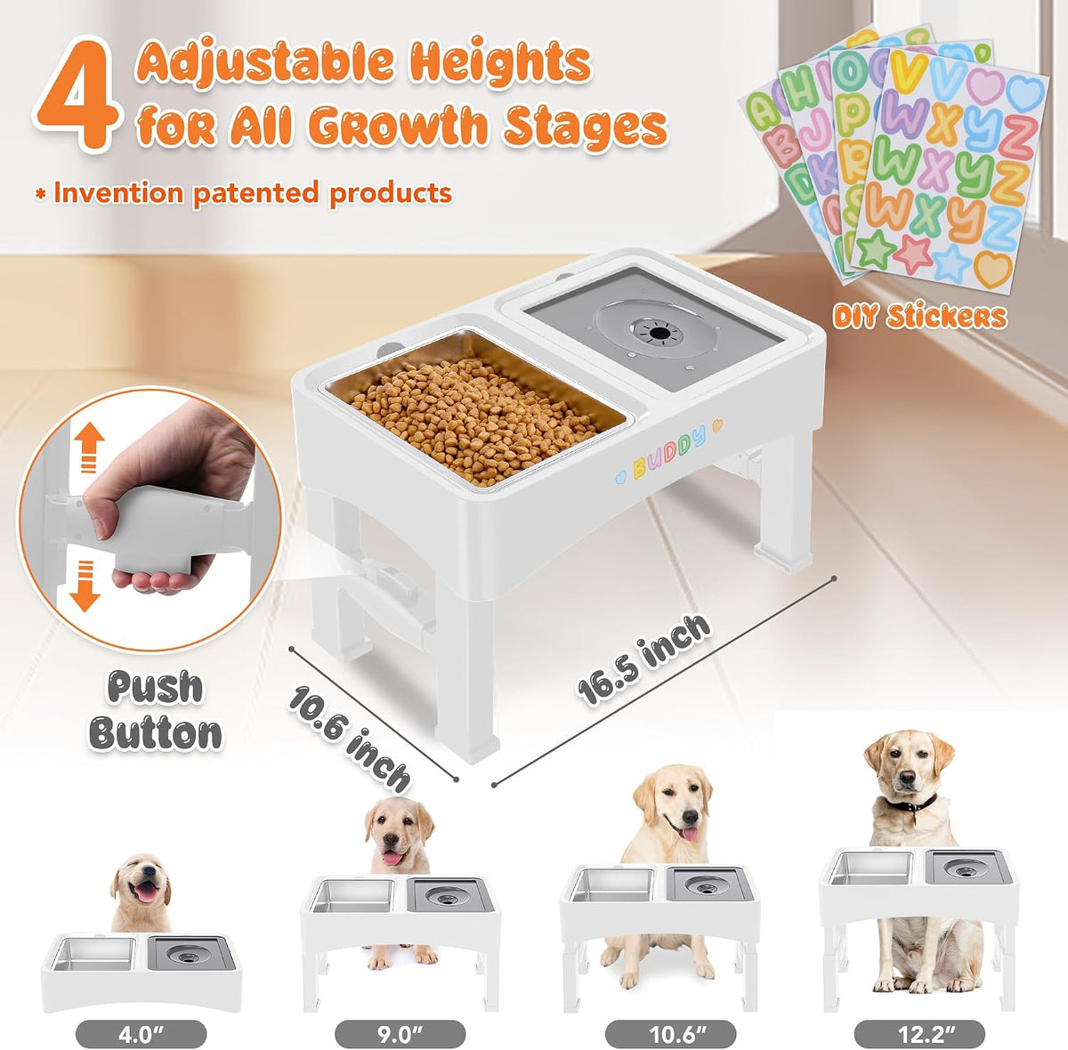 3-in-1 Elevated Dog Bowls with 4 Height Adjustable Raised Stand – Essentials for Dogs - White / 3-in-1 Dog Bowls Set - image 2