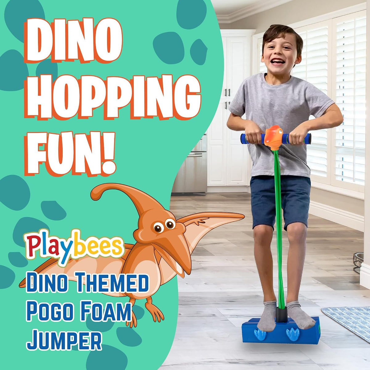 Playbees foam pogo stick for kids with soft dinosaur head and claws - view 10