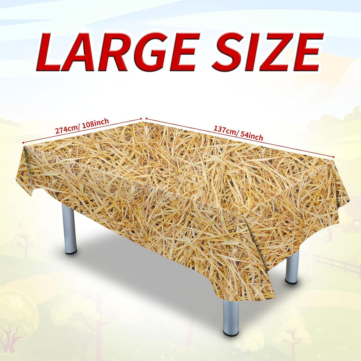 LANMANUO straw tablecloth set with hay bale print, three 54 x 108 inch plastic covers - view 5