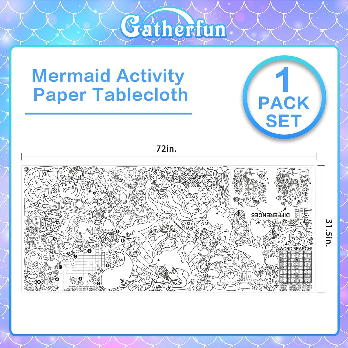 Halloween Activity Poster, Halloween Tablecloth for Kids - Mermaid - image 2