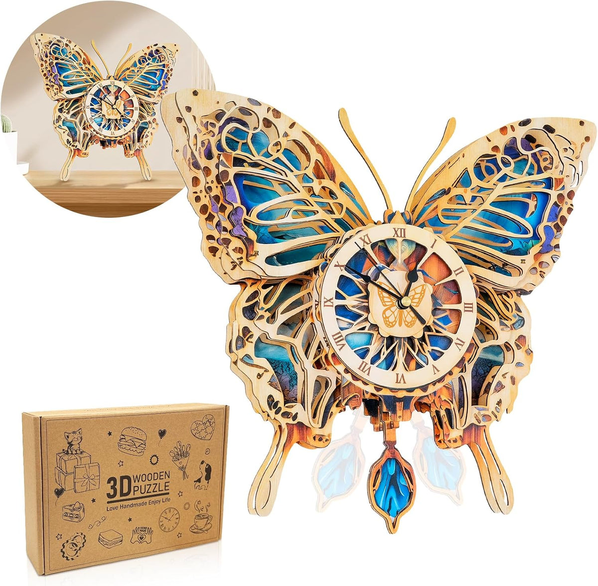 Halloween 3D Puzzles for Adults Halloween Puzzle Clock Adult Craft – Fun for Kids & Family - Butterfly Clock