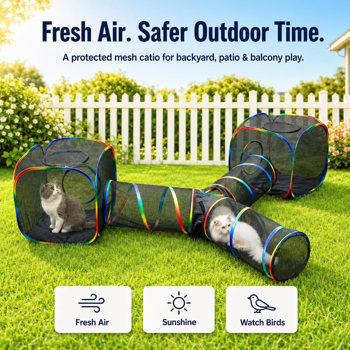 Portable Cat Enclosure, Foldable Playpen for Indoor Cats - 2 Cube+3-Way Tunnel (no tent) - image 2