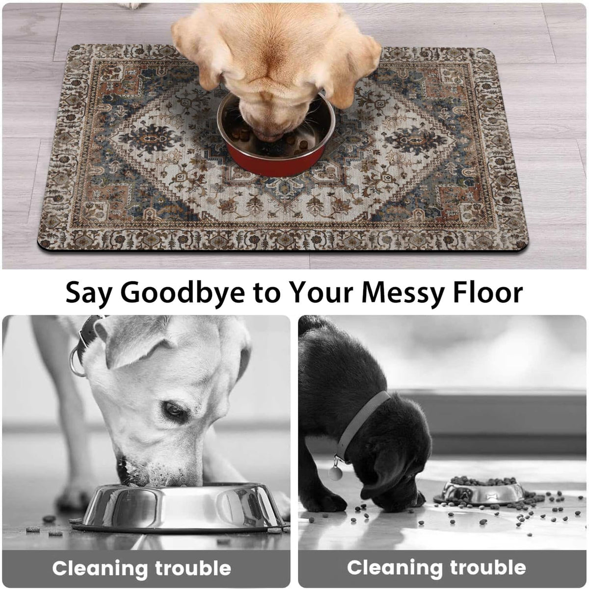 Dog Food Mat for Floors, Absorbent Pet Cat Food Bowl Mat - Bohemia 3 / 27"L x 17"W - image 3