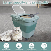Collapsible Cat Litter Storage Container with Rolling Casters - Green - image 2