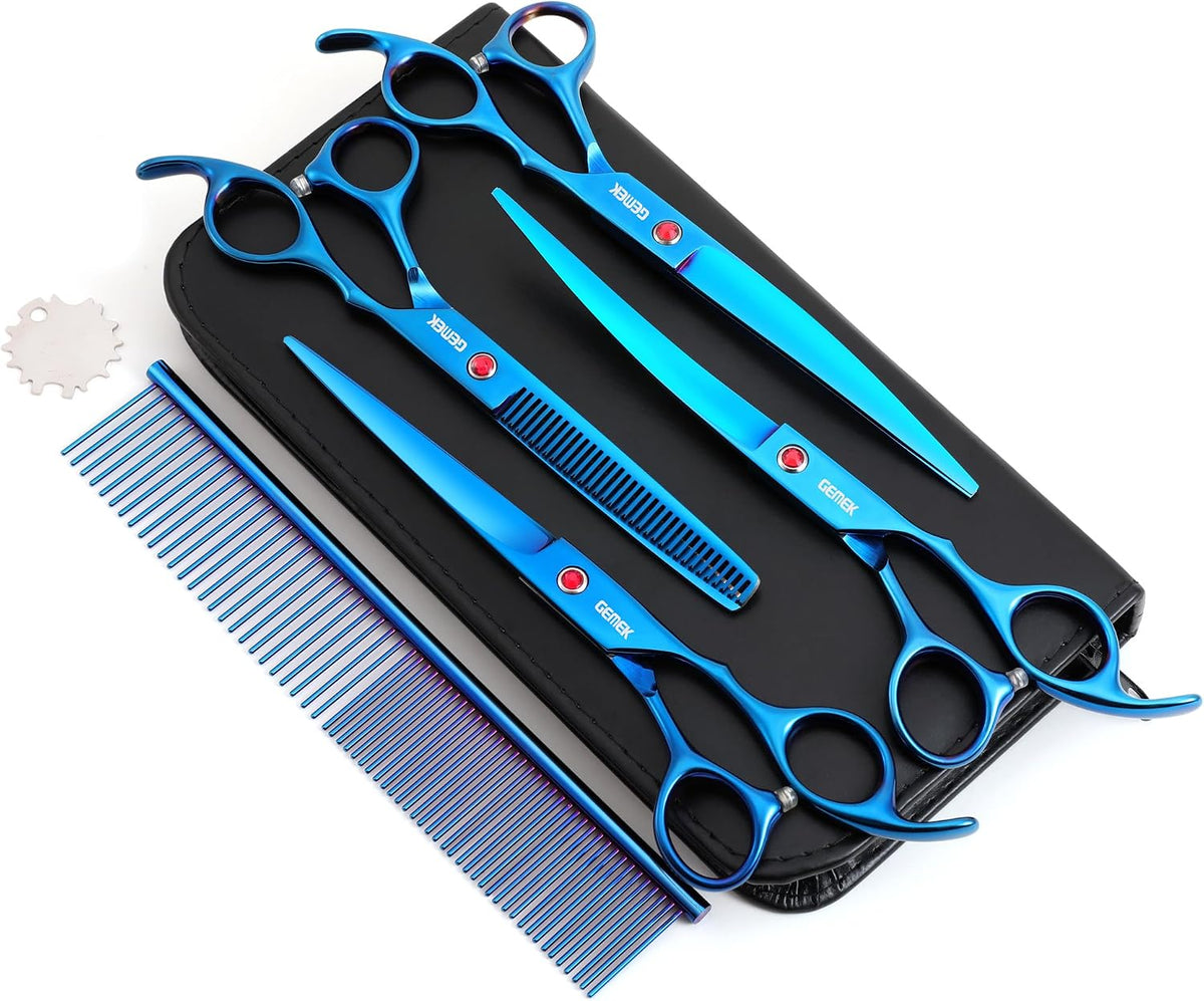 GEMEK 7 inch titanium dog grooming scissors set with comb, case and cleaning cloth