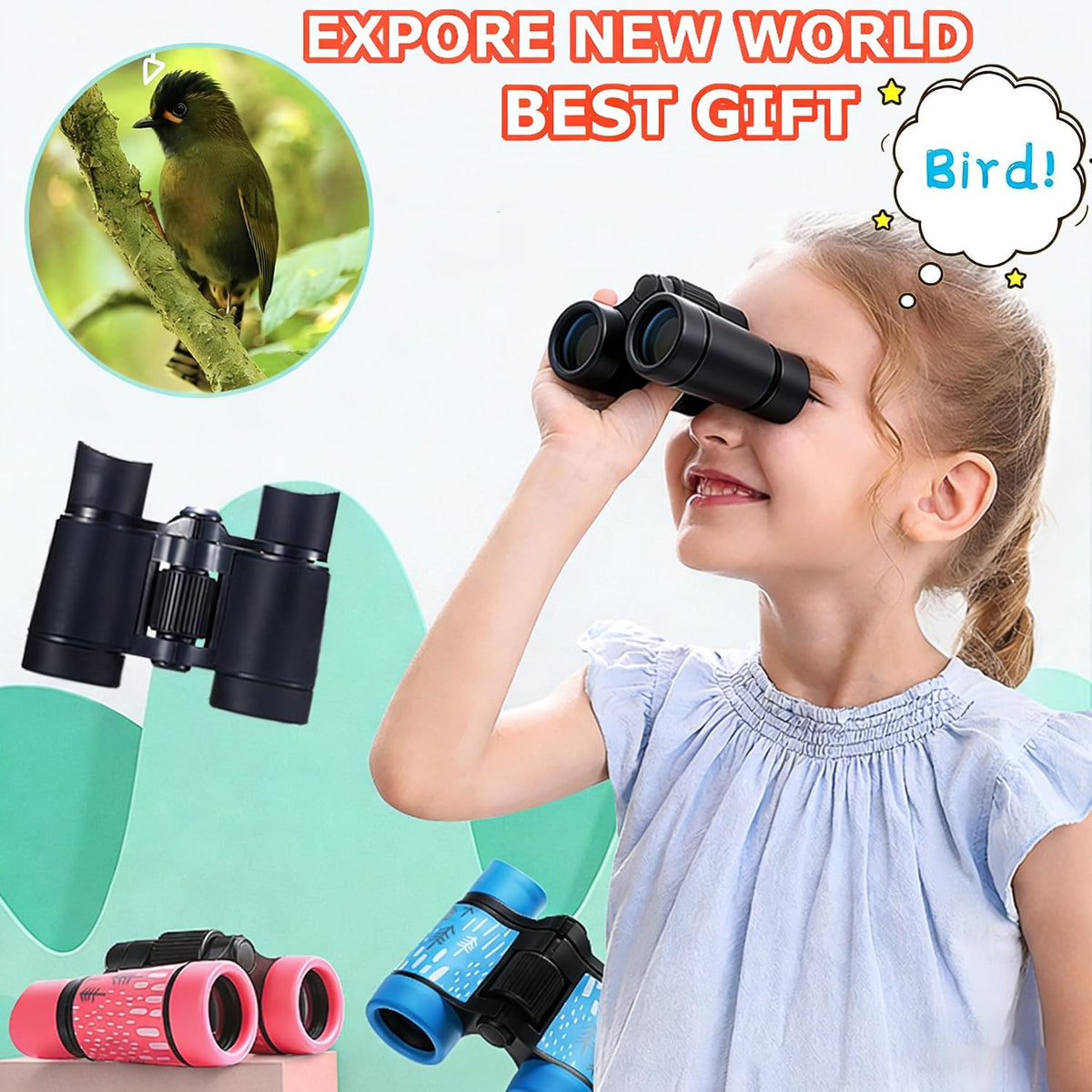 Kids Binoculars Ages 3-12 with Compass & Whistle – Fun for Kids & Family - Black - image 2