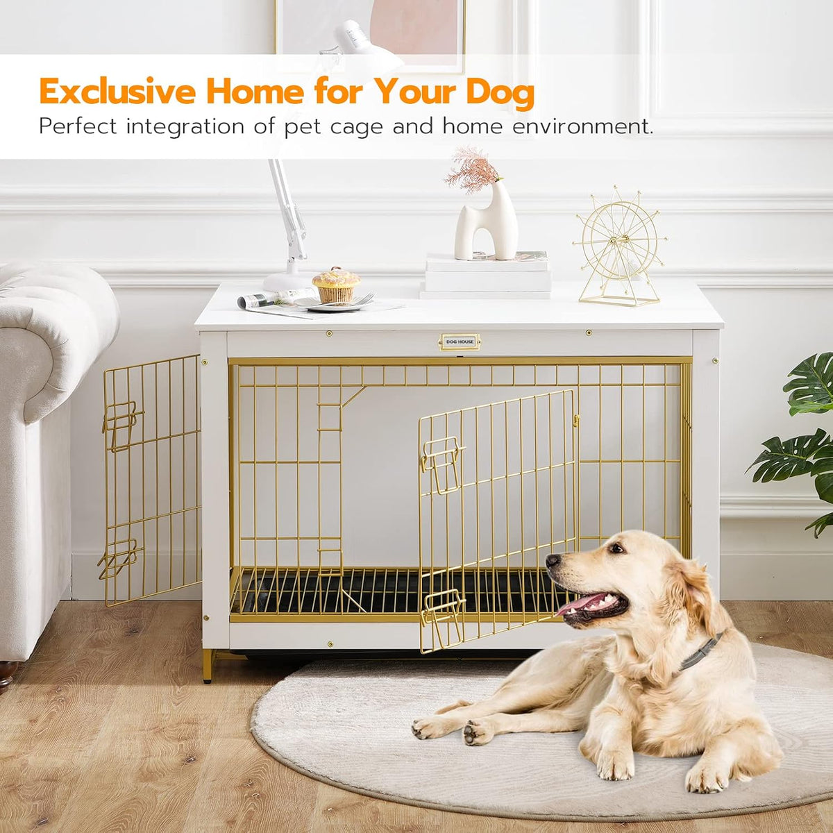 HOOBRO Dog Crate Furniture, 38.6" Large Dog Kennel Indoor - 38.6"L x 25.6"W x 26.9"H / White - image 2