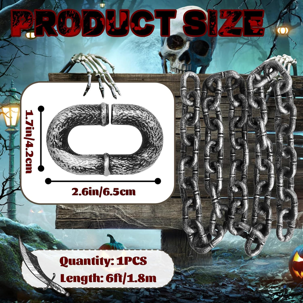 Bvrbaory 6 ft Halloween fake chain prop with rusty metallic finish - view 3