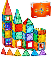 Gemmicc 100 PCS Magnetic Tiles with 2 Cars - 63 PCS
