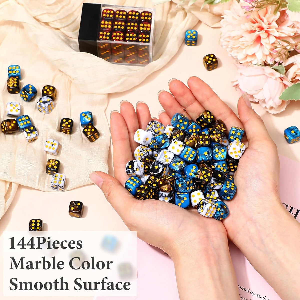 Foilswirl 144-piece 12mm mini dice set in brown, dark red, blue and gray with storage boxes - view 19