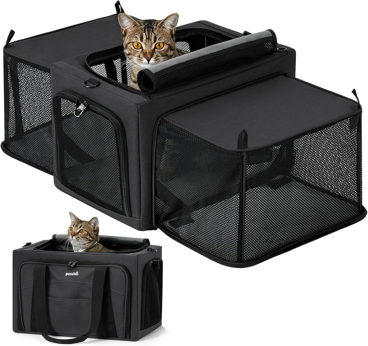 Pecute Cat Carrier Expandable, Stable Pet Carrier - Dark Gray
