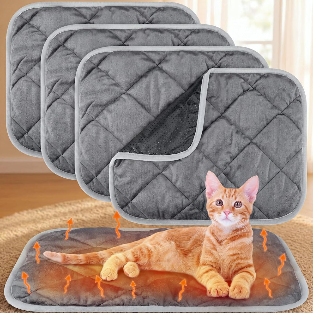 4 Pack Self Heating Cat Pad Self Warming Dog Mat - 16 x 20 Inch / Gray