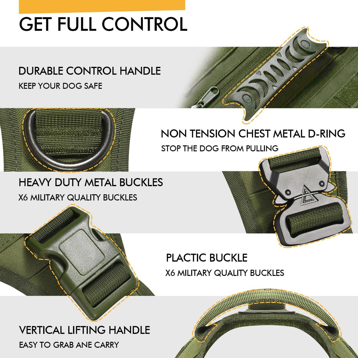 Tactical Dog Backpack Harness for Large Breed Original Design Metal - M / Green (with 2 pouches) - image 3