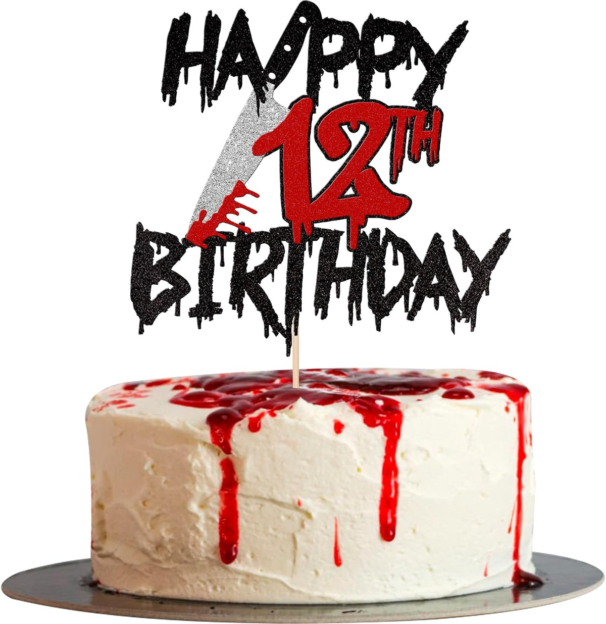 Zhuoweism Halloween horror Happy Birthday glitter cake topper on bamboo stick - view 8