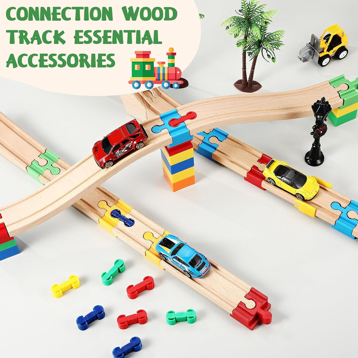 Hanaive 20 pack wooden train track connectors, dog bone shaped adapters - view 4