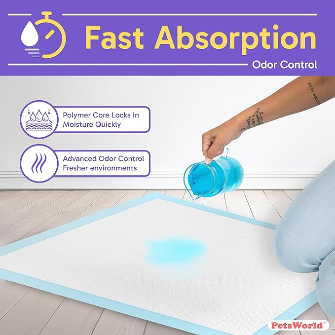 PETSWORLD Puppy Pads, 23x36 Inch, 300 Count - Puppy Pee Pads for Dogs, Tear Resistant, Economy Value, Super-Absorbent Polymer Gel Core, Perfect for Puppies, Smaller Dogs