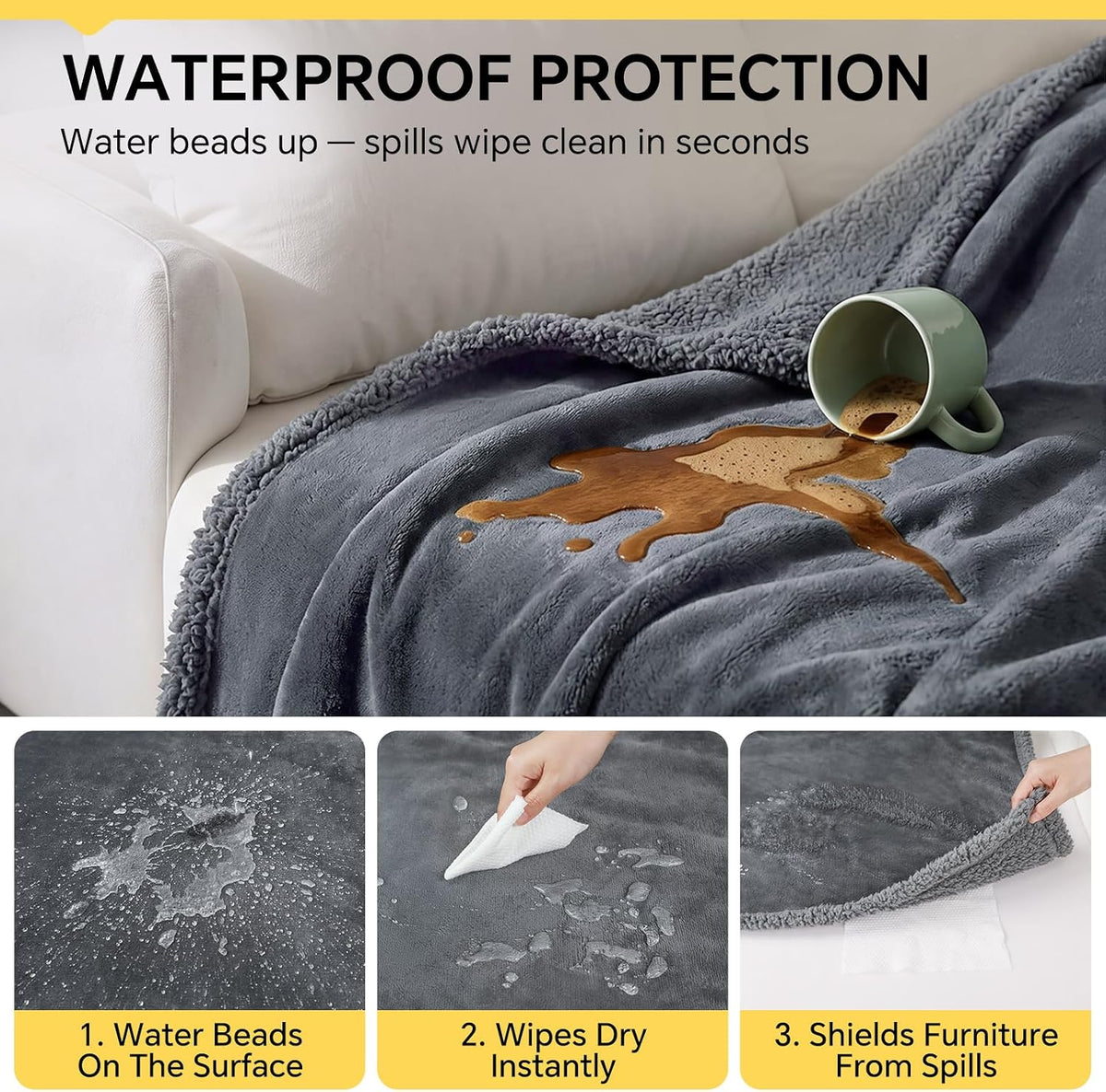 Waterproof Pet Blanket, Liquid Pee Proof Dog Blanket for Sofa Bed Couch, Reversible Sherpa Fleece - S (40" x28") / Dark Gray-thicken - image 2