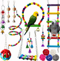 13Pcs Parrot Swing Chew Toys Bird Perches Platform with Climbing - 15 pcs