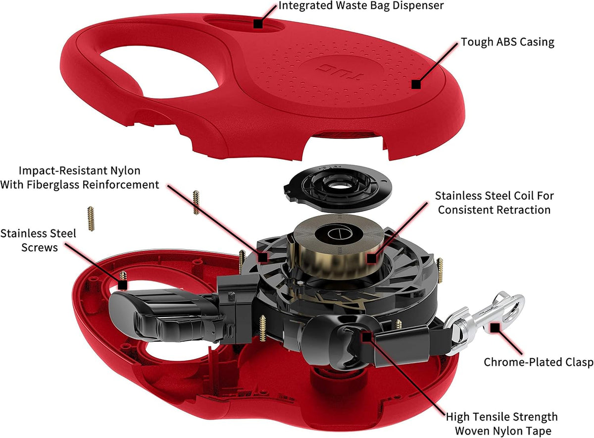 TUG Oval 360° Tangle-Free Retractable Dog Leash with Integrated Waste - Red / Large - image 3