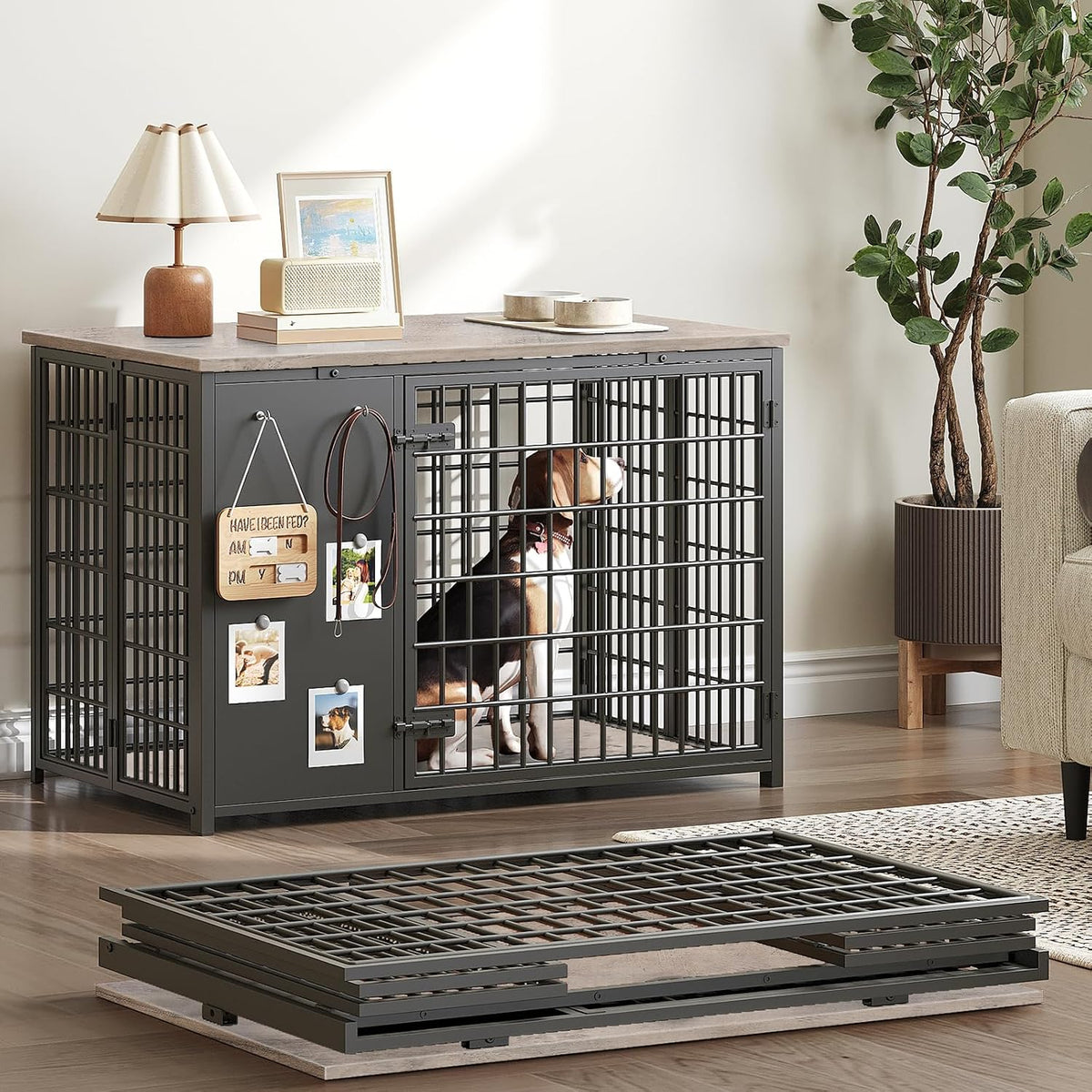 YATINEY Foldable Dog Crate Furniture, Dog Crate with DIY Frame - 37.4"L x 23.6"W x 26.0"H / Greige