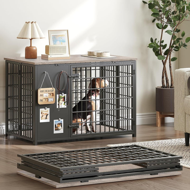 YATINEY Foldable Dog Crate Furniture, Dog Crate with DIY Frame - 37.4"L x 23.6"W x 26.0"H / Greige