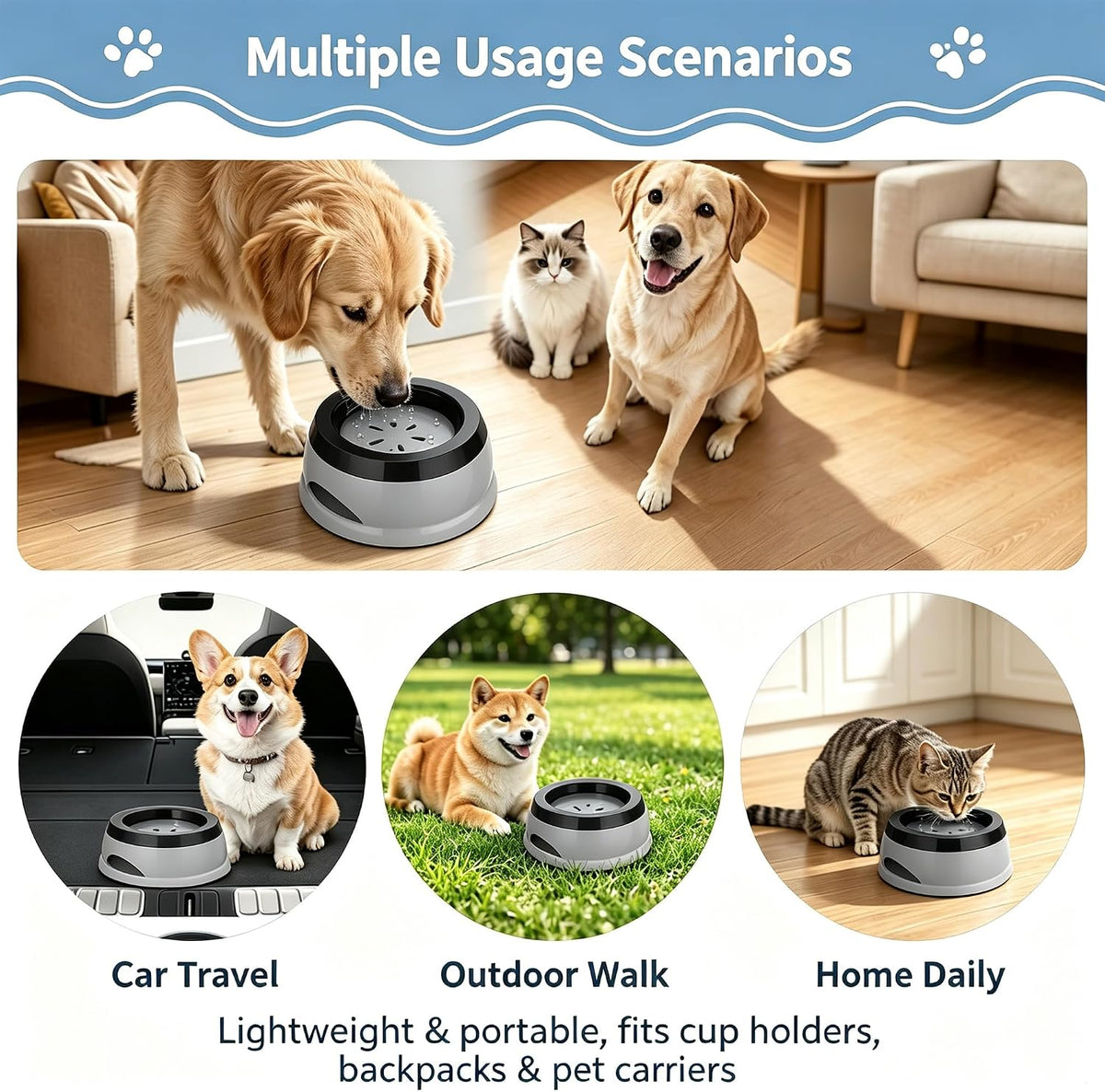 25 oz No Spill Water Bowl for Dogs and Cats Small Slow Drinking Dog - Gray - image 3