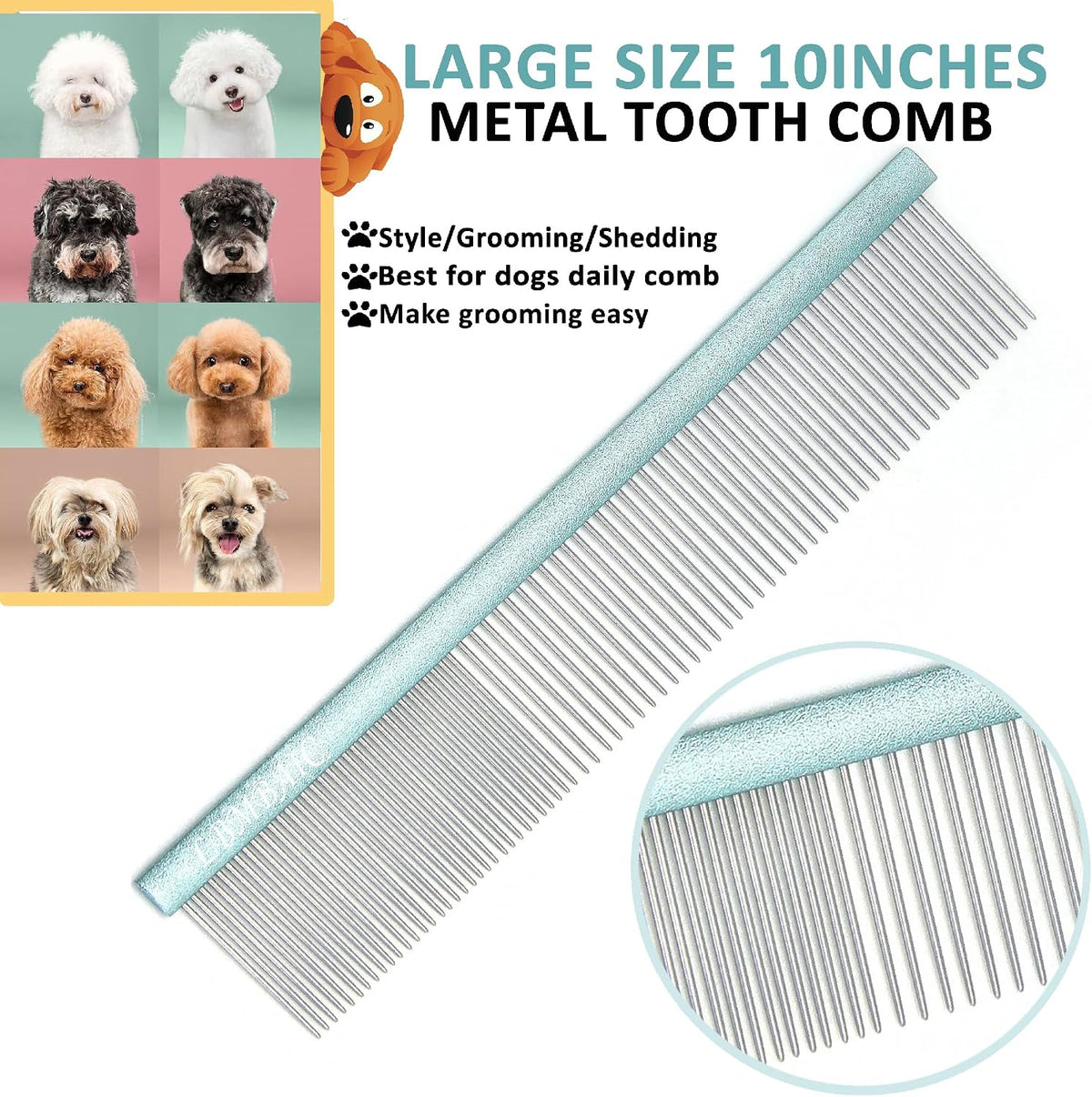 Metal Dog Grooming Combs Shedding Tangles, Knots, Mats. - Large / blue - image 3