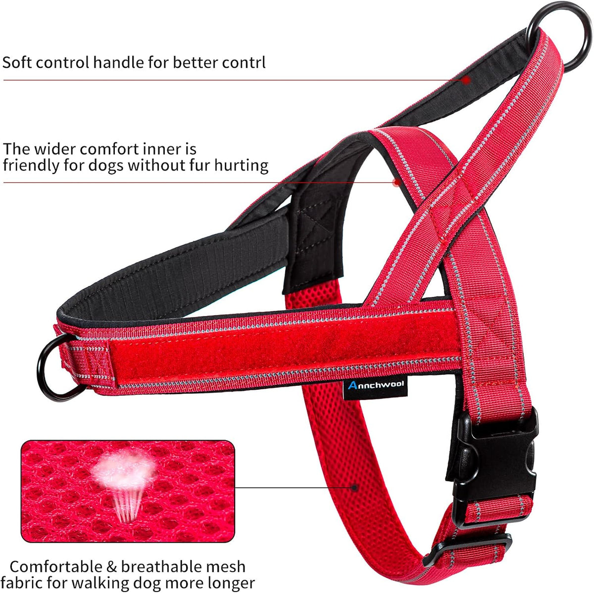 Annchwool No Pull Dog Harness with Soft Padded Handle - M / Red - image 4