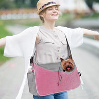 PetAmi Small Dog Sling Carrier, Soft-Sided Crossbody Puppy Carrying Purse Bag, Adjustable Sling Pet Pouch to Wear Medium Dog Cat Travel, Dog Bag for Traveling, Poop Bag Dispenser, Max 10 lbs, Pink
