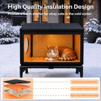 Wn's Day weatherproof heated outdoor cat house with eave, elevated base and escape door - view 2
