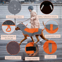 Hooded Dog Raincoat, Reflective Large Dog Rain Poncho - 3X-Large / Orange - image 2