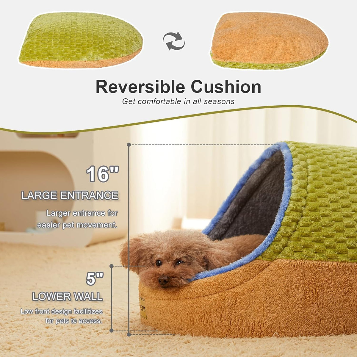 Cute Cat Beds for Indoor Cats, Cave Bed for Kittens - Large / Green - image 3