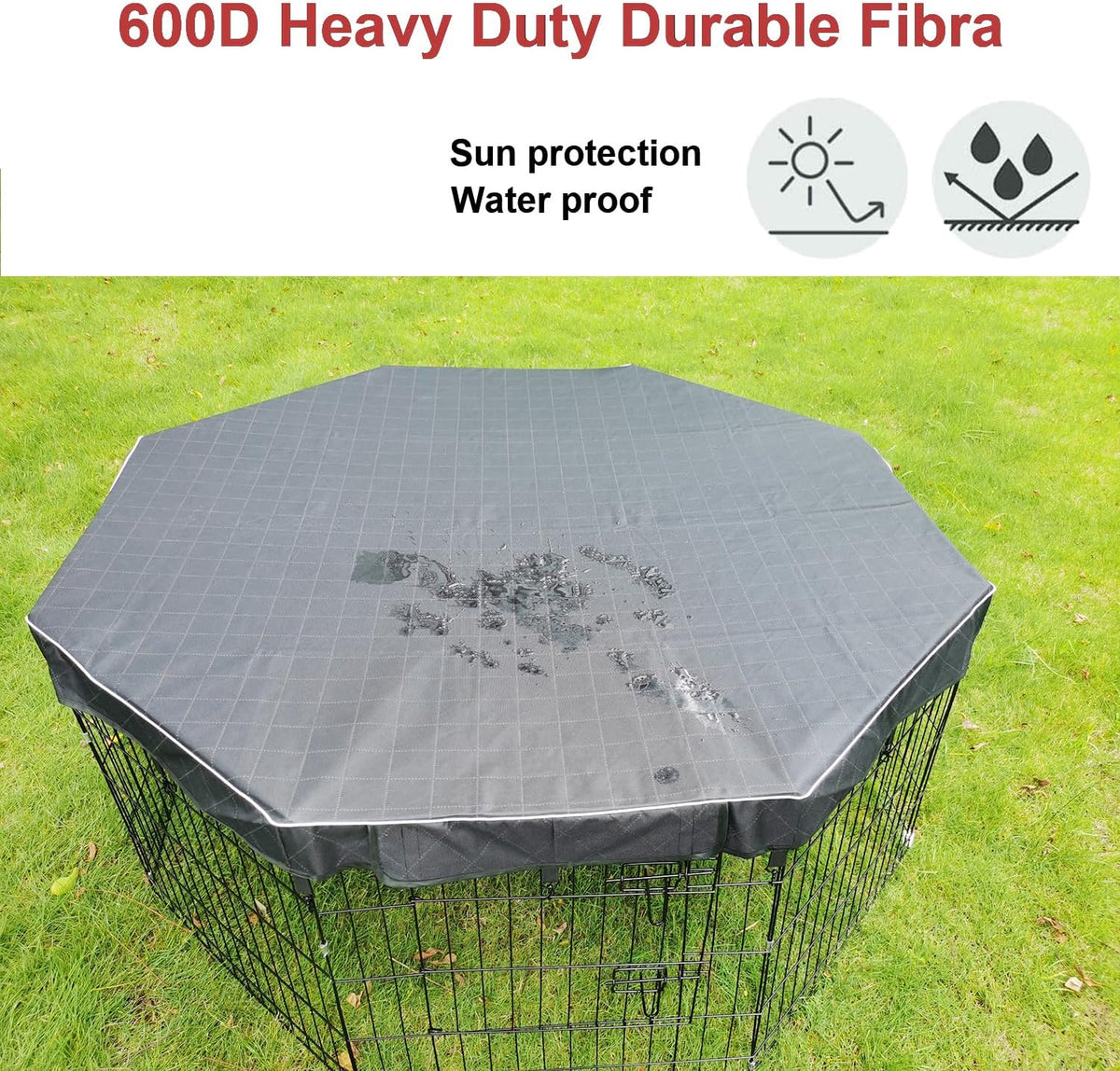 Dog Playpen Cover Sun/Rain Proof Top - 24 inch 8 panel cover black - image 4