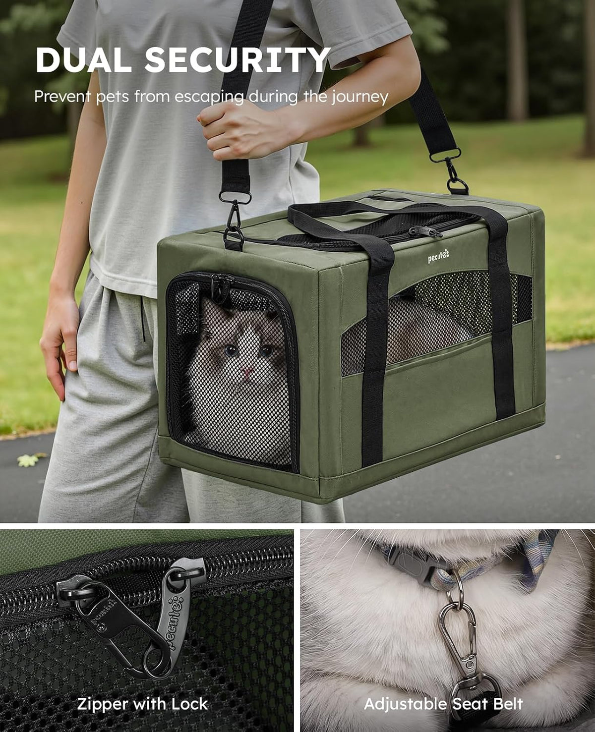 Pecute Cat Carrier Stable, Pet Carrier with Privacy Partition - Green / 18.5"L x 12.9"W x 11.8"H - image 3
