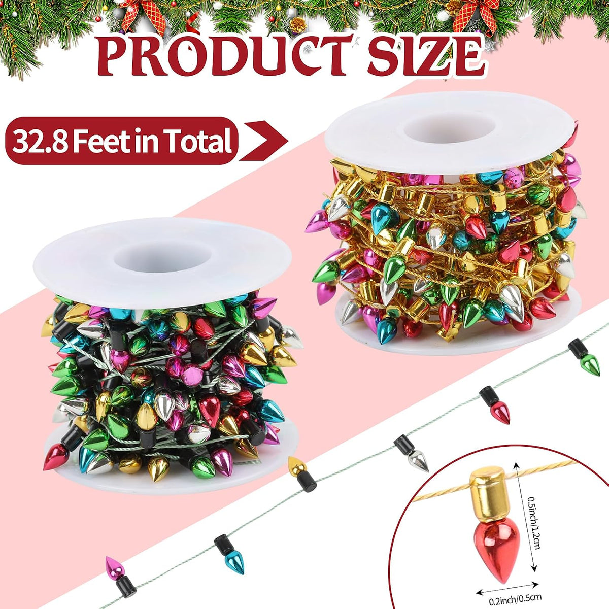 FOIMAS mini dollhouse fake Christmas string lights with colorful plastic bulbs - view 10