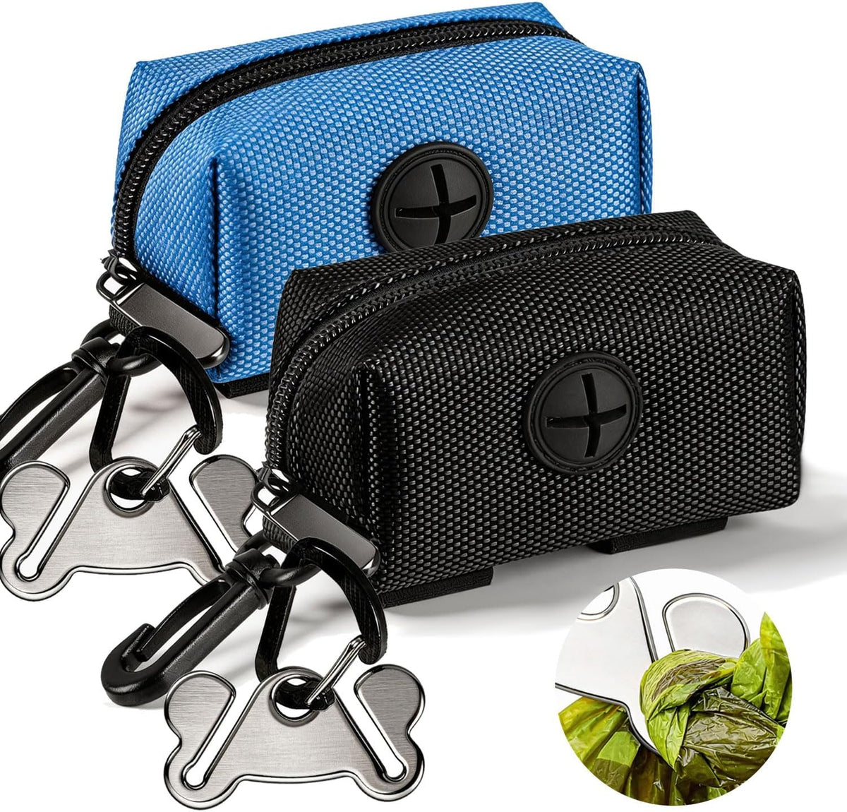 Dog Poop Bag Dispenser Holder Soft Waste Bags Roll Holders Leash Clip - 1 Count (Pack of 1) / 2PCS Blue&Black