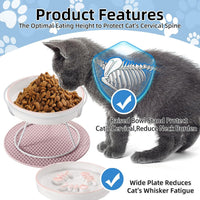 Ceramic Elevated Slow Feeder Cat Bowl, Anti Vomit - Pink+Green+Blue+Yellow - image 3