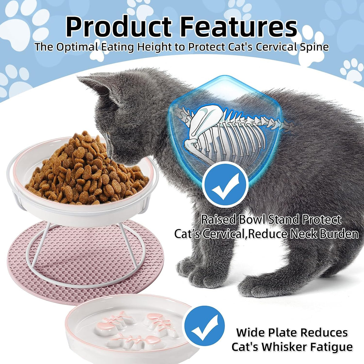 Ceramic Elevated Slow Feeder Cat Bowl, Anti Vomit - Pink+Green+Blue+Yellow - image 3