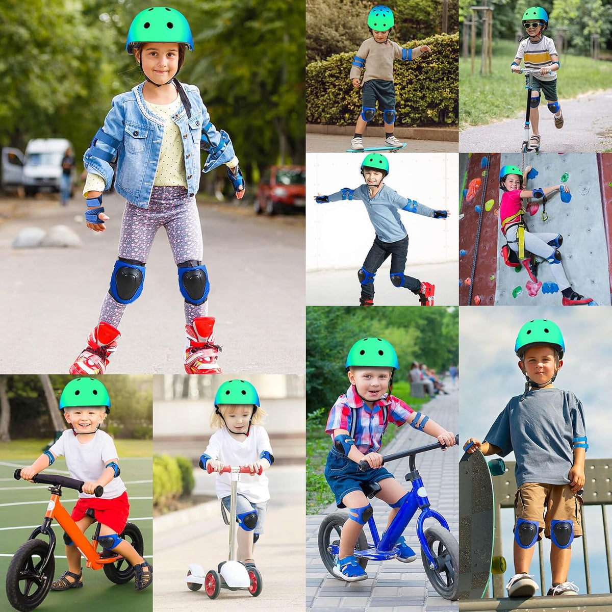 Toddler Kids Bike Helmet Set with Knee Elbow Pads - Cyanblue / Medium: 21.7"-22.8"/55-58cm - image 3
