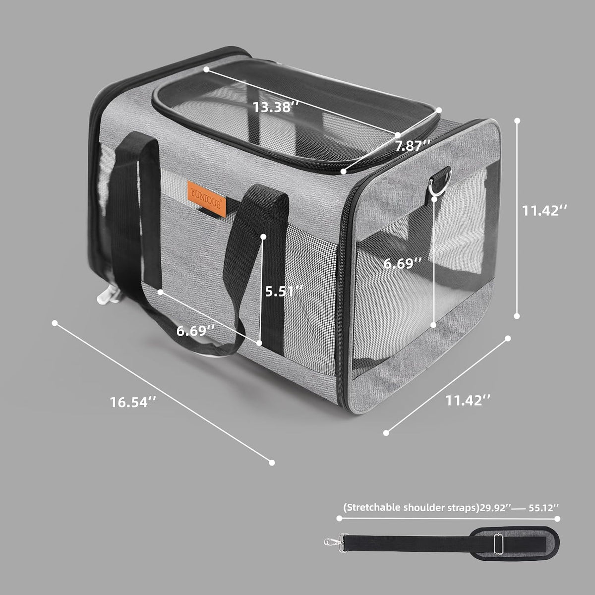 YUNIQUE Soft-Sided Cat & Dog Carrier for Pets Up to 15 Lbs - grey - image 2